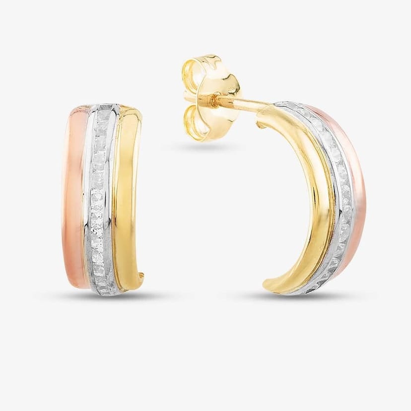 T.H.Baker T.H.Baker Women's 9ct Three Colour Gold Half-Hoop Earrings 3.58.7519 - 1