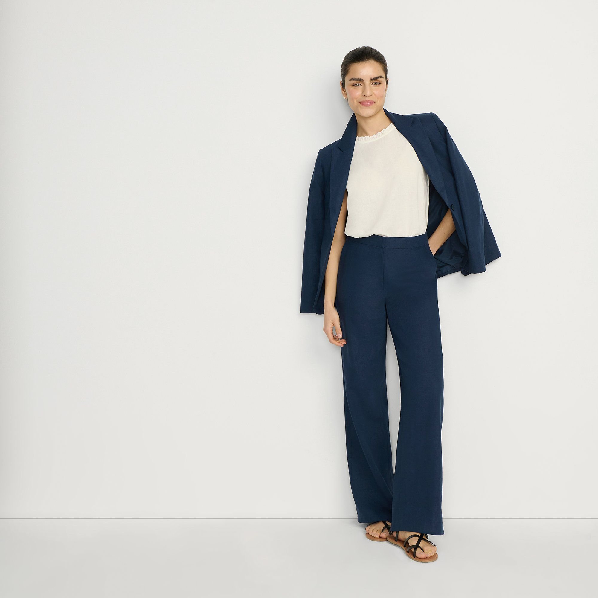 lands end Lands' End Women's Linen Blend Blazer in Navy - 2