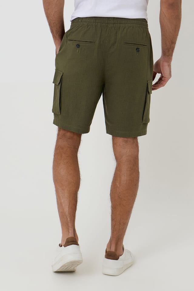 Threadbare Threadbare Men's Linen Blend Cargo Shorts in Khaki - 2
