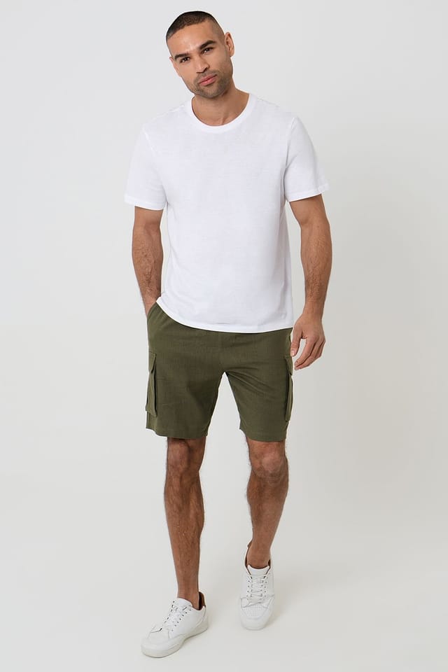 Threadbare Threadbare Men's Linen Blend Cargo Shorts in Khaki - 3