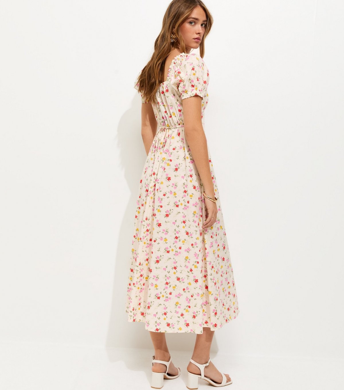 New Look Women's White Cotton Floral Ruched Midi Dress New Look - 4