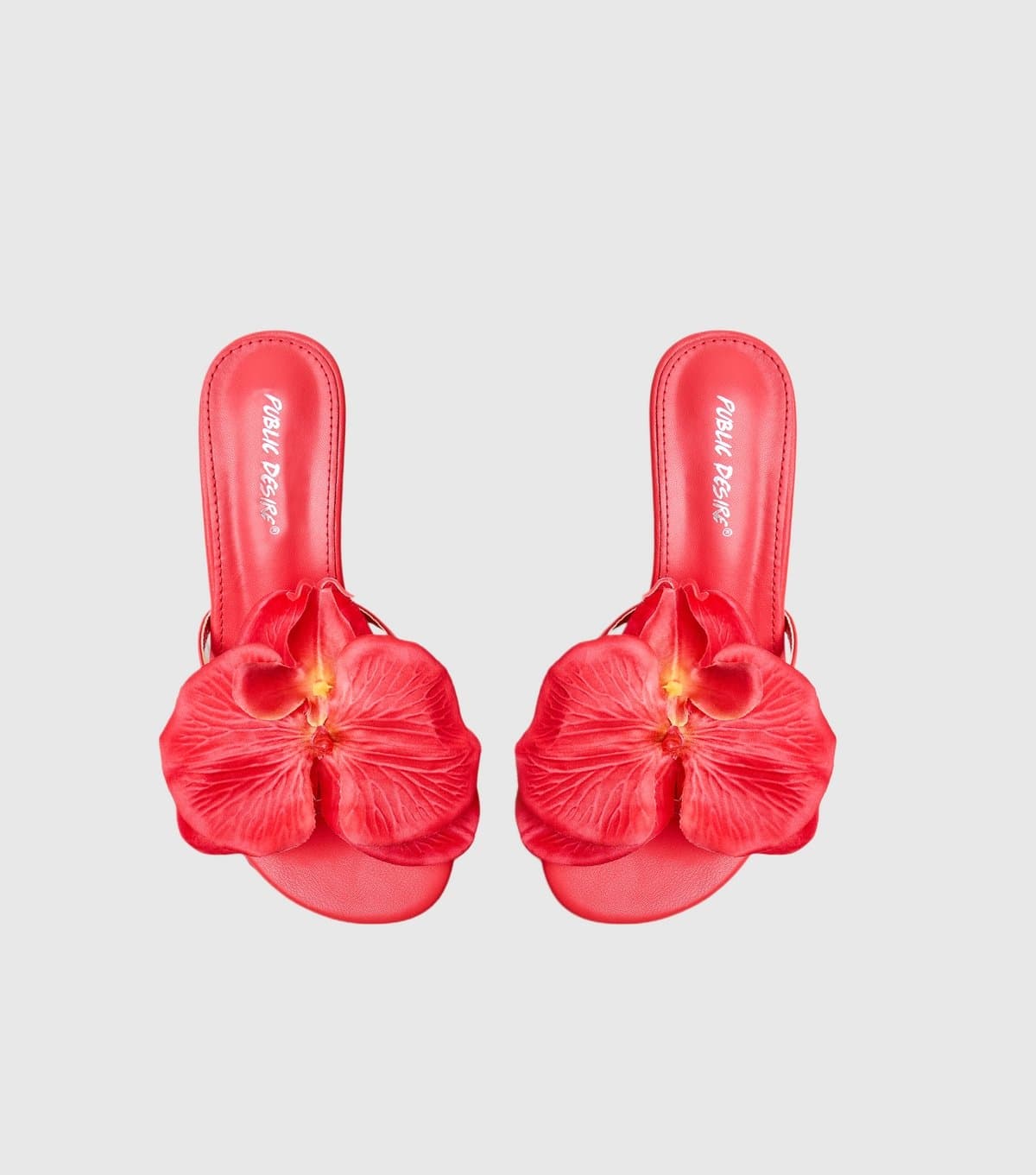 Public Desire Women's Bright Red Nikah Faux Leather 3D Floral Mule Sandals Public Desire New Look