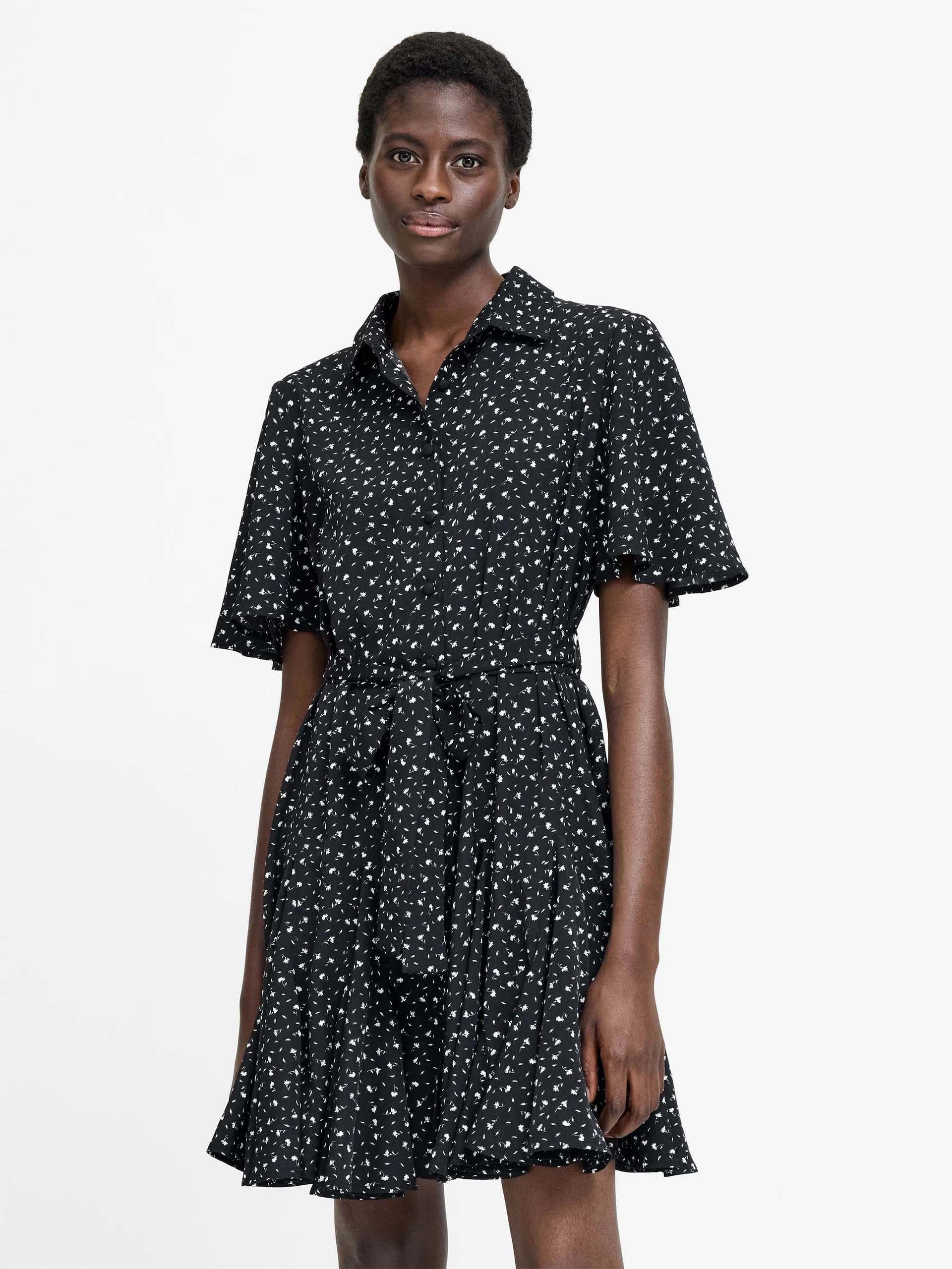 French Connection Black and White Floral Mini Shirt Dress Black / White