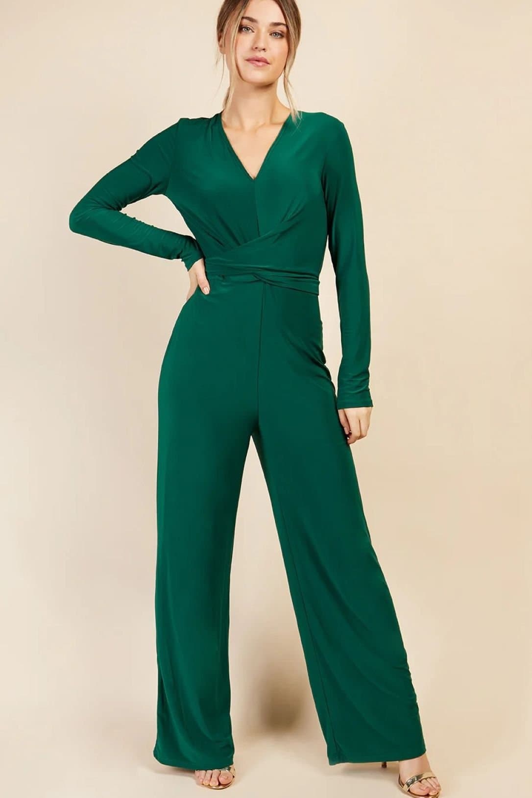 Little Mistress Little Mistress Women's Green Crossover Detail Jumpsuit