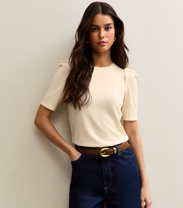 New Look Women's Cream Puff Sleeve Soft Touch T-Shirt New Look - 2