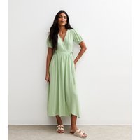 New Look Women's Green Gingham Print Wrap Tie Midi Dress New Look - 1