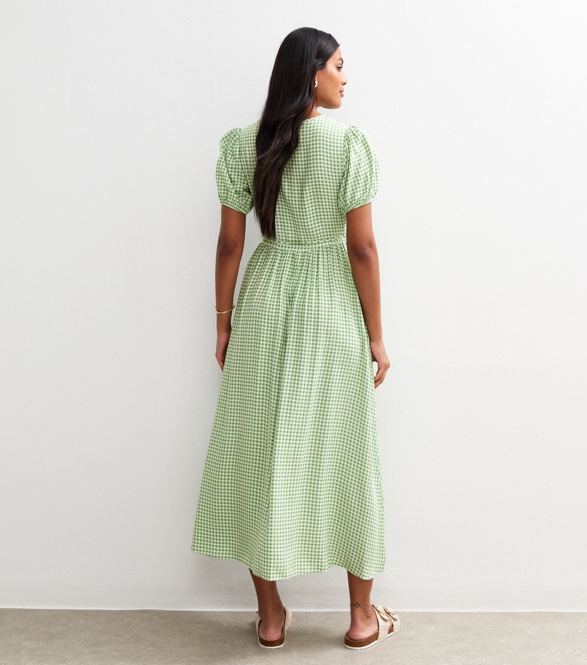 New Look Women's Green Gingham Print Wrap Tie Midi Dress New Look - 4