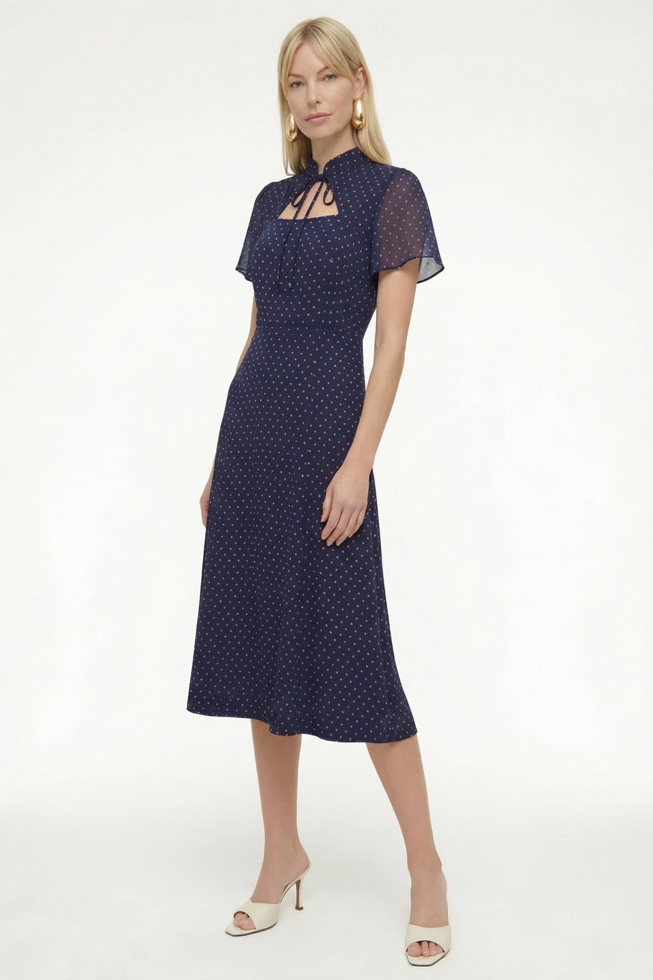 Lily and Lionel Lily and Lionel Women's Primrose Garden Polka Dot Print Midi Dress in Navy
