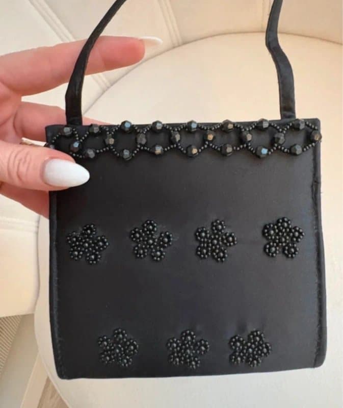 Debenhams Vintage Debenhams Black Beaded Satin Evening Bag Y2K Shoulder Bag Floral Embellished Party Occasion
