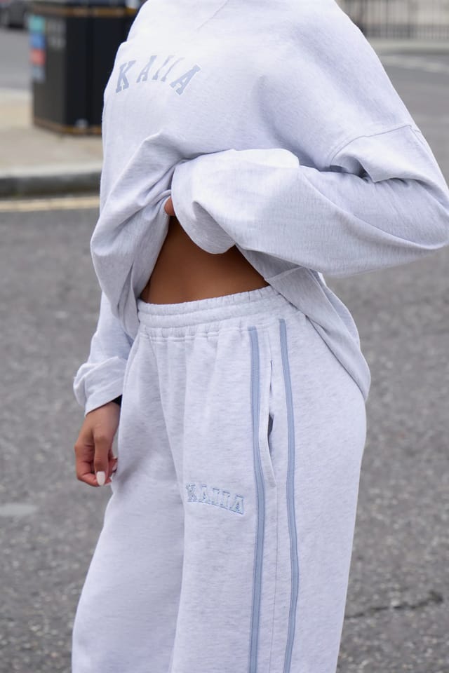 Kaiia Kaiia Sport Side Stripe Wide Leg Joggers Light Grey Marl & Light Blue - 2