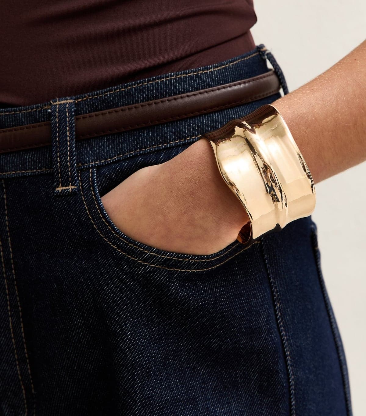 New Look Gold Tone Matte Sleek Chunky Cuff Bracelet New Look