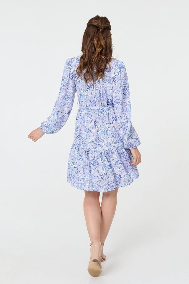Izabel London Izabel London Women's Printed High Neck Short Shirt Dress in Blue - 3