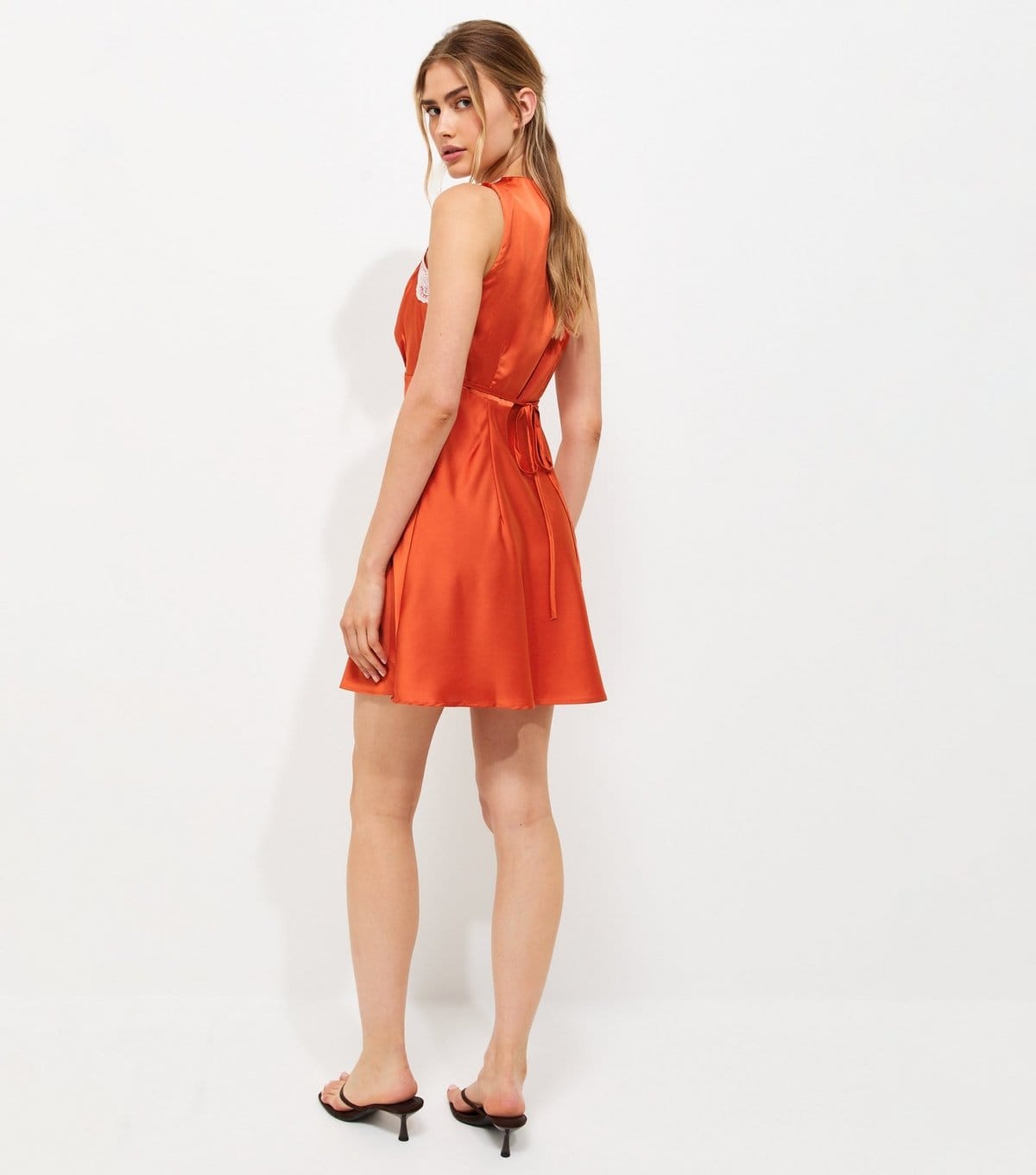 New Look Women's Rust Satin Lace Trim Sleeveless Mini Dress New Look - 4