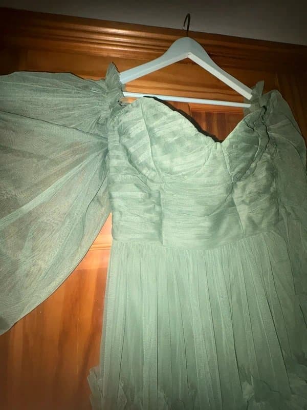 Lace & Beads Sage Green Tulle Tiered Maxi Dress – UK 12