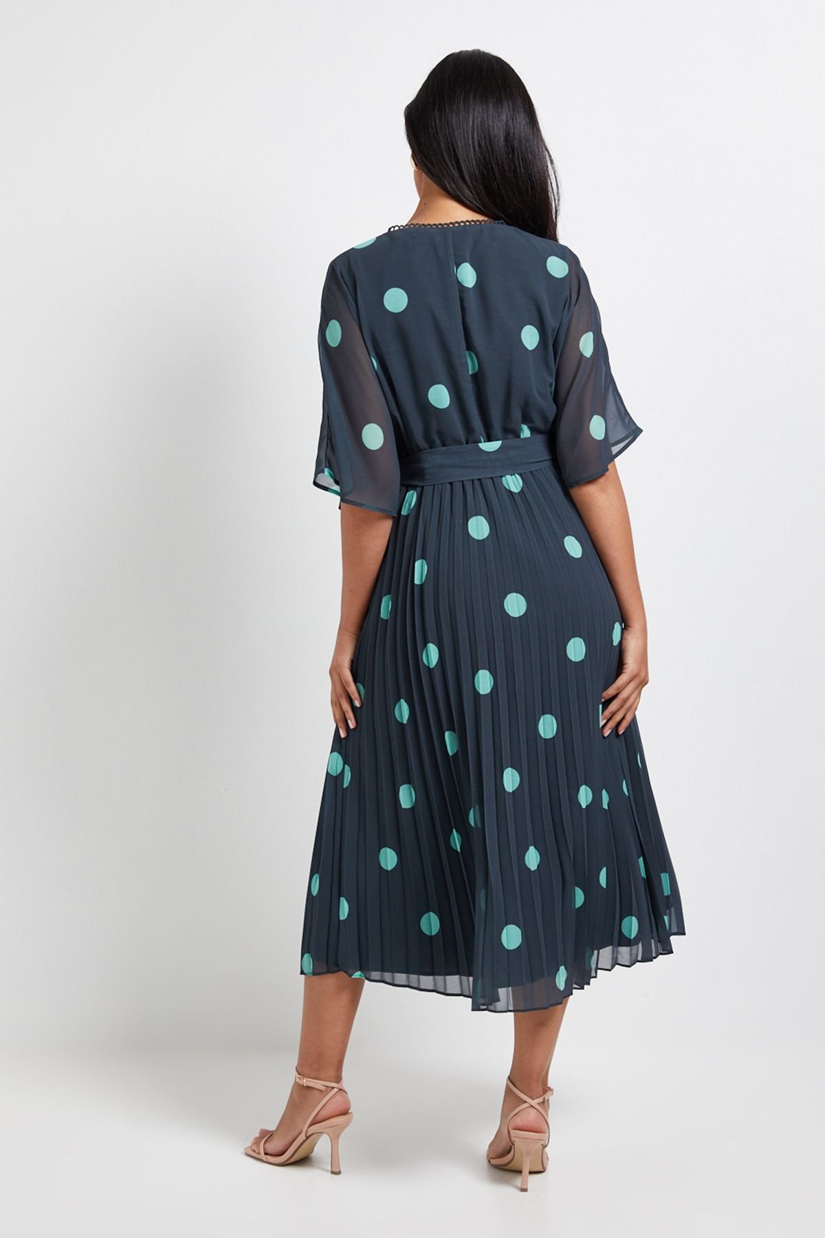 Wallis Wallis Women's Petite Polka Dot Pleated Midi Dress in Green - 3