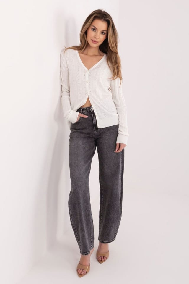 Love Lace Love Lace Women's Openwork V Neck Button Cardigan Sweater Style 226409 in White - 2