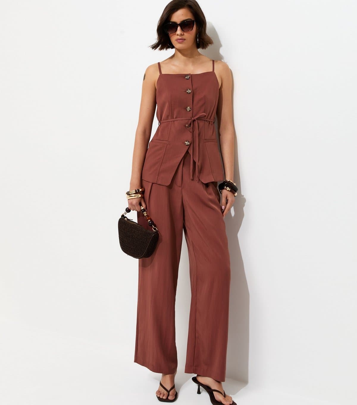 New Look Women's Rust Tailored Wide Leg Trousers New Look
