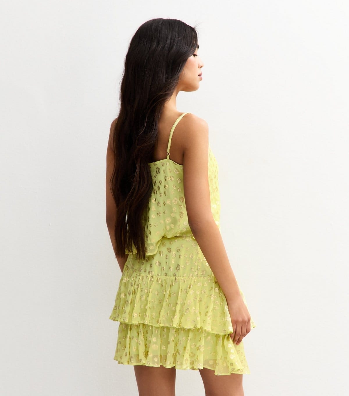 New Look Women's Bright Yellow Metallic Jacquard Ruffle Mini Skirt New Look - 4