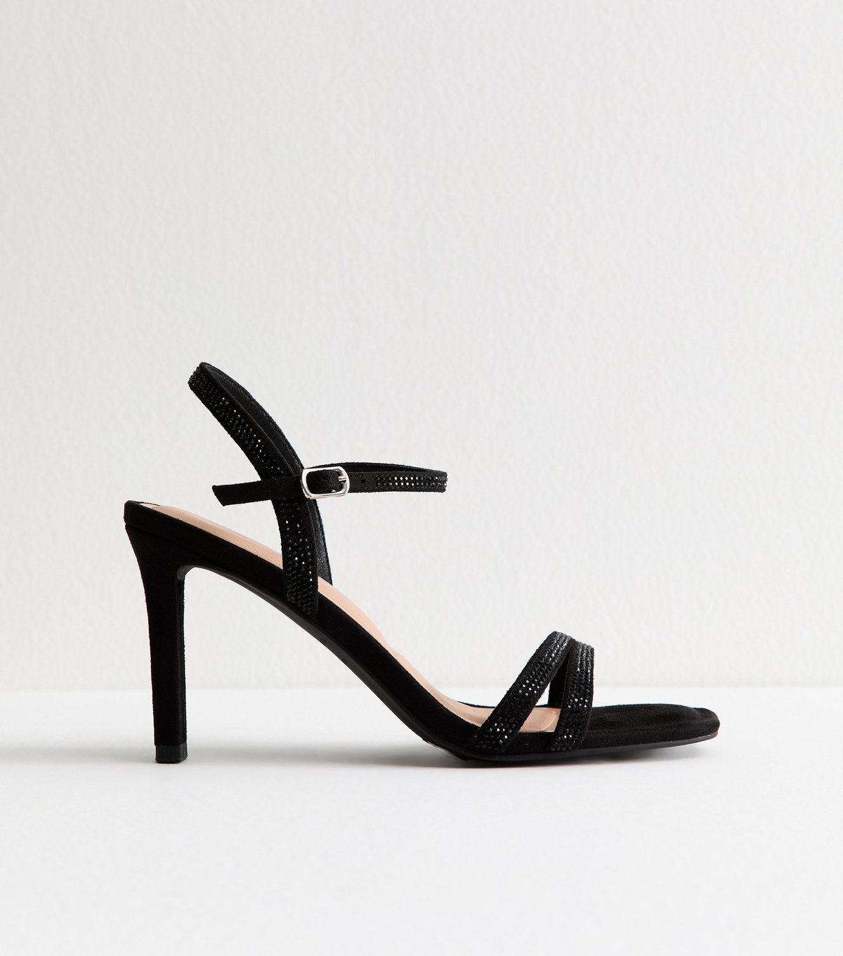 New Look Women's Black Strappy Embellished Open Toe Stiletto Heel Sandals Vegan New Look - 2