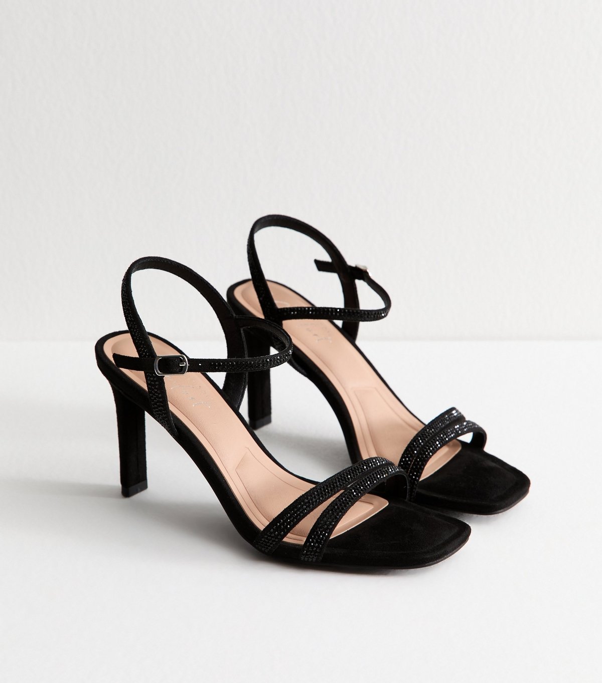 New Look Women's Black Strappy Embellished Open Toe Stiletto Heel Sandals Vegan New Look - 3