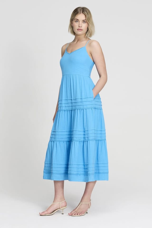 Finery London Finery London Women's Petite Hazel Cheesecloth Midi Dress in Bright Blue - 2