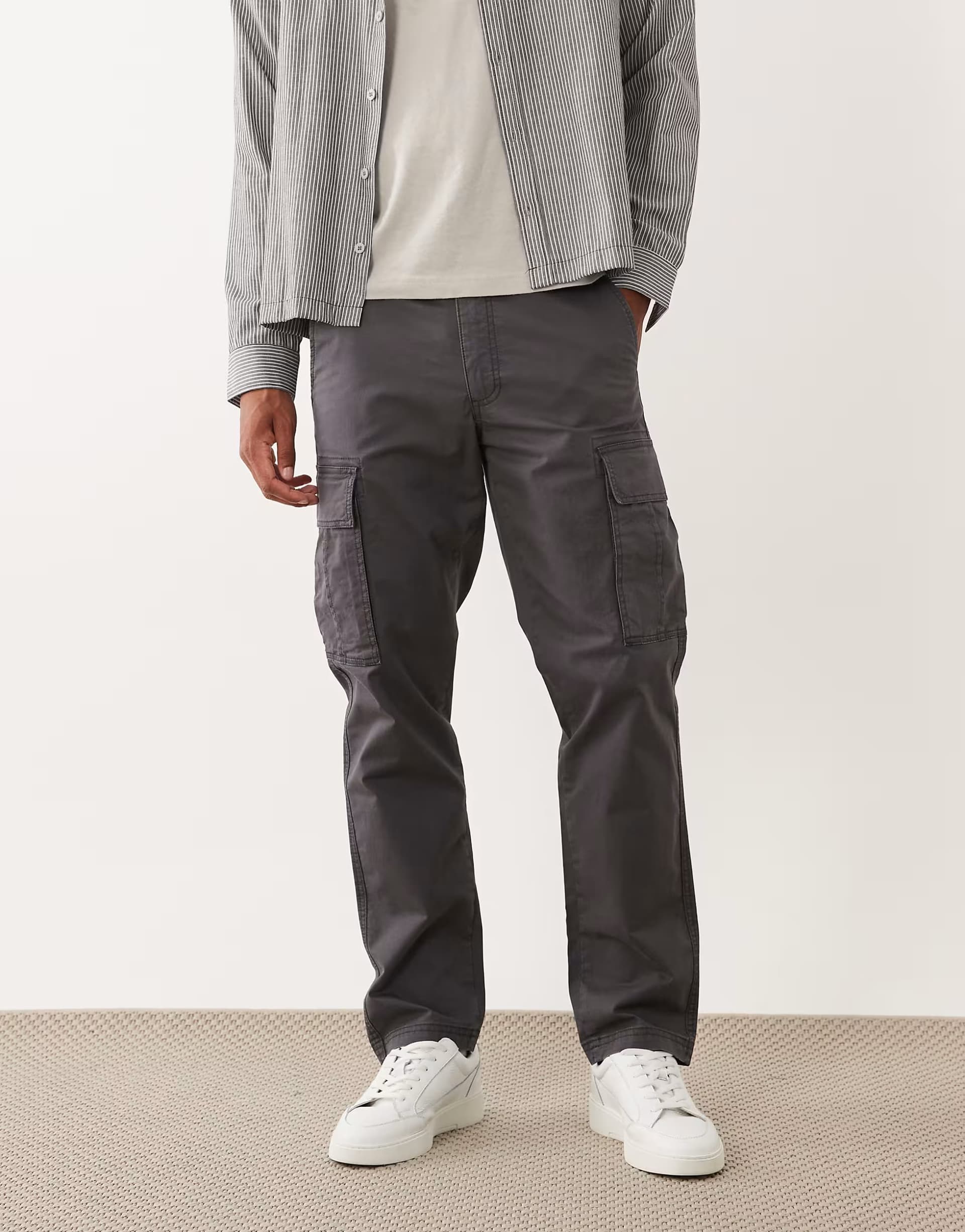 ASOS Jack & Jones straight cargo trousers in dark grey