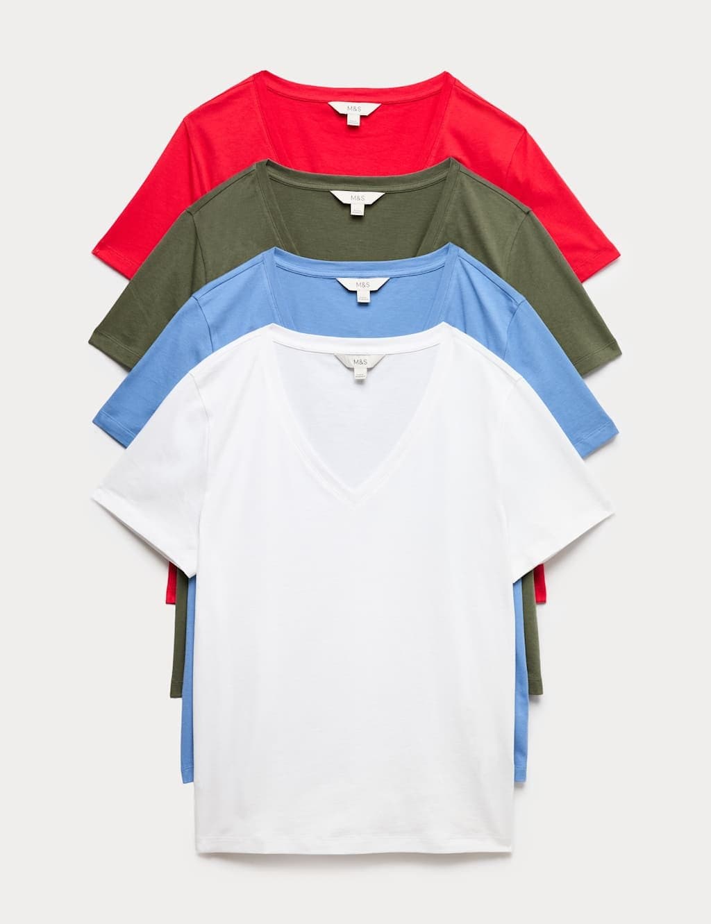 Marks & Spencer M&S 4 Pack Pure Cotton V-Neck T-Shirts Multi