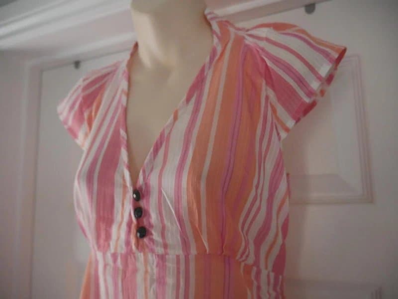 Carbon Carbon Dress Ladies Size 14 Pink Stripe Floral Cotton Summer Holiday Tea Dress Sundress BNWT New