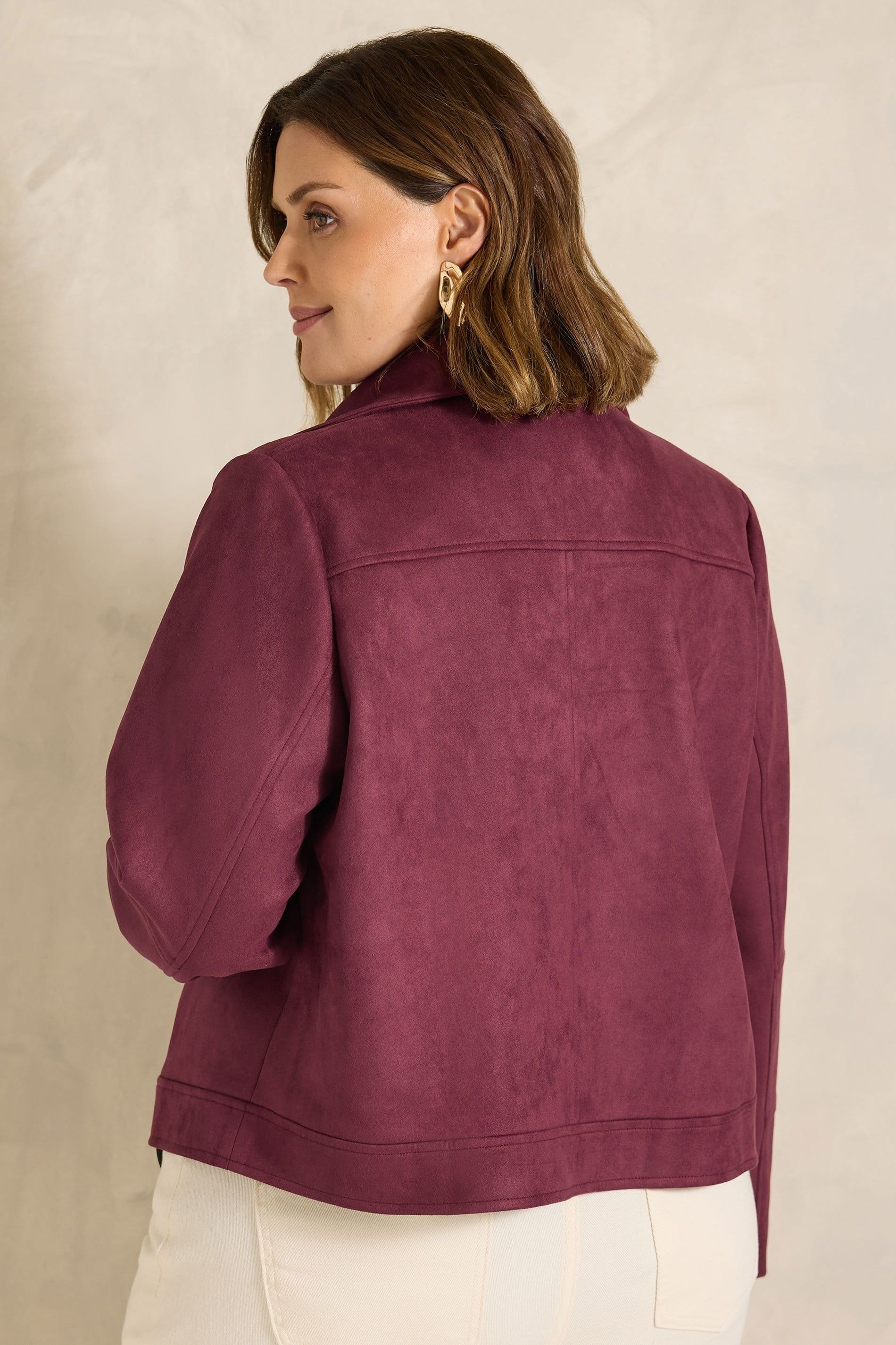Evans Evans Women's Suedette Biker Jacket in Dark Red - 4