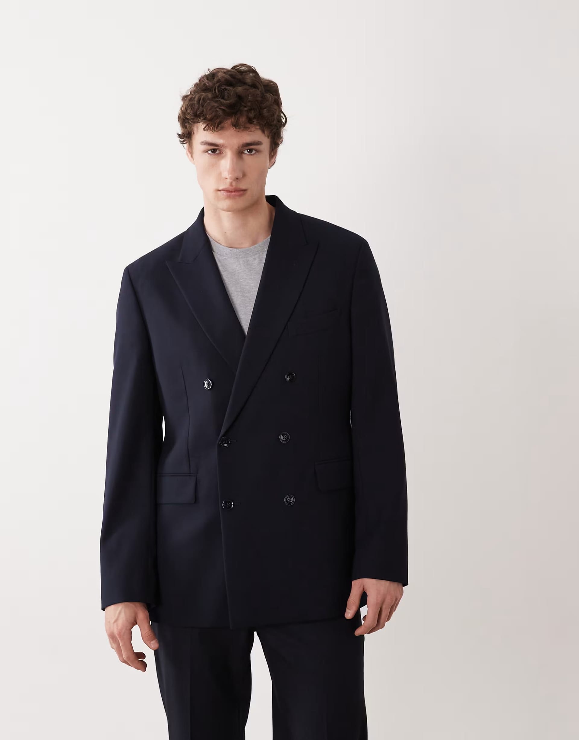 ASOS Navy Double Breasted Slim Fit Suit Blazer Co-Ord