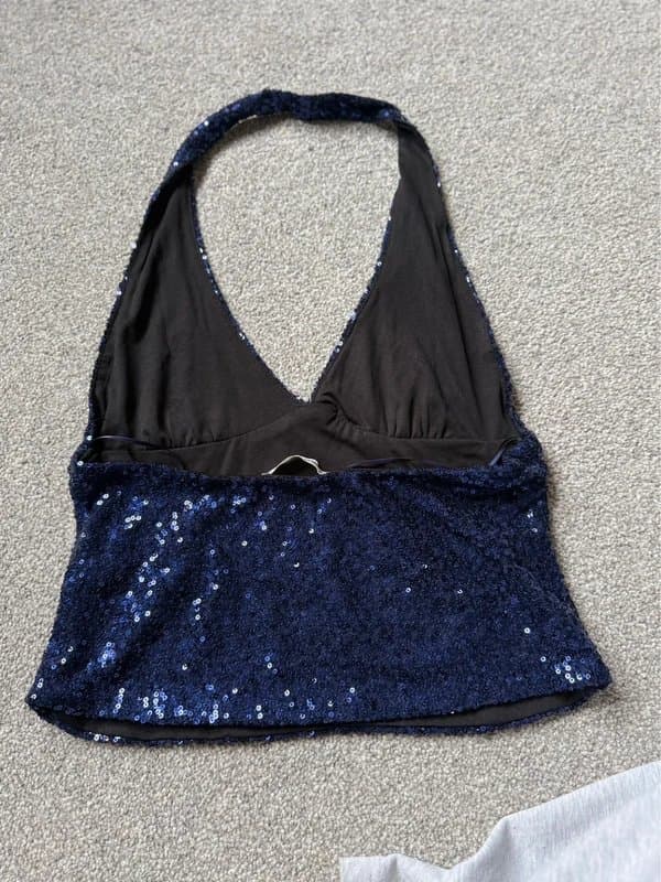 Bershka Sequin blue halter neck