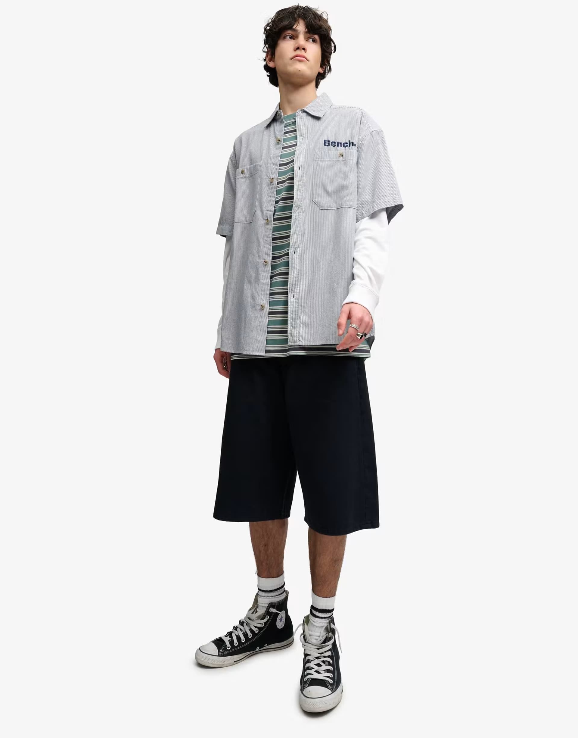 ASOS Bench x Superdry & Co Mechanic short sleeve boxy shirt in needle ticking stripe