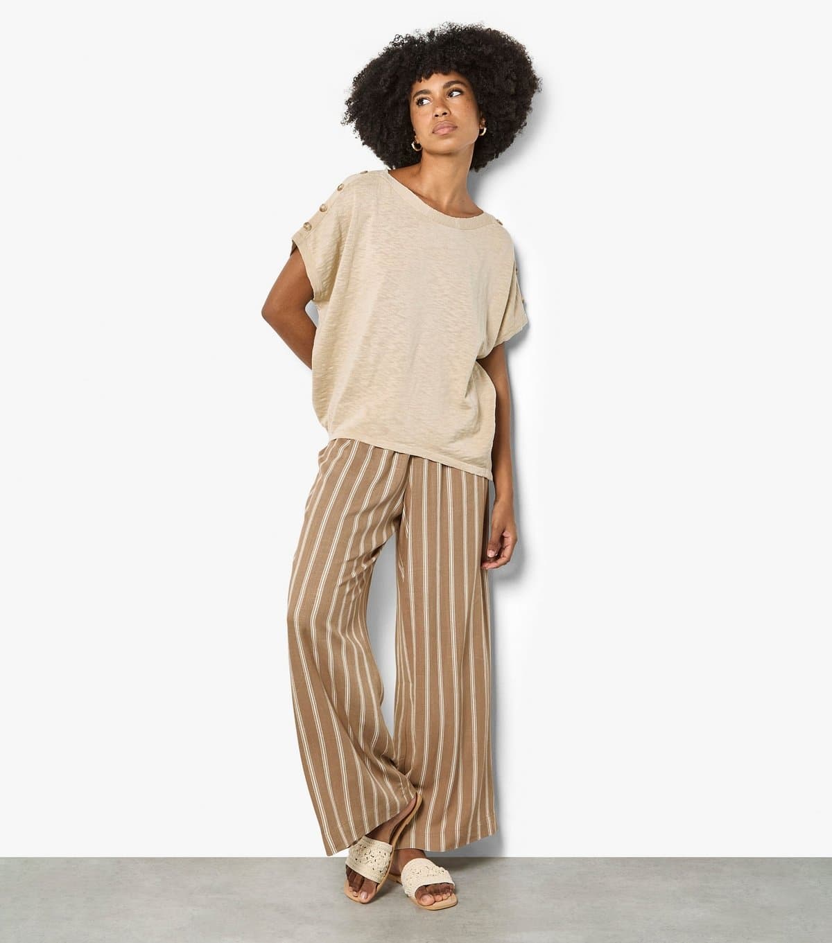 Apricot Apricot Stone Striped Wide-Leg Trousers