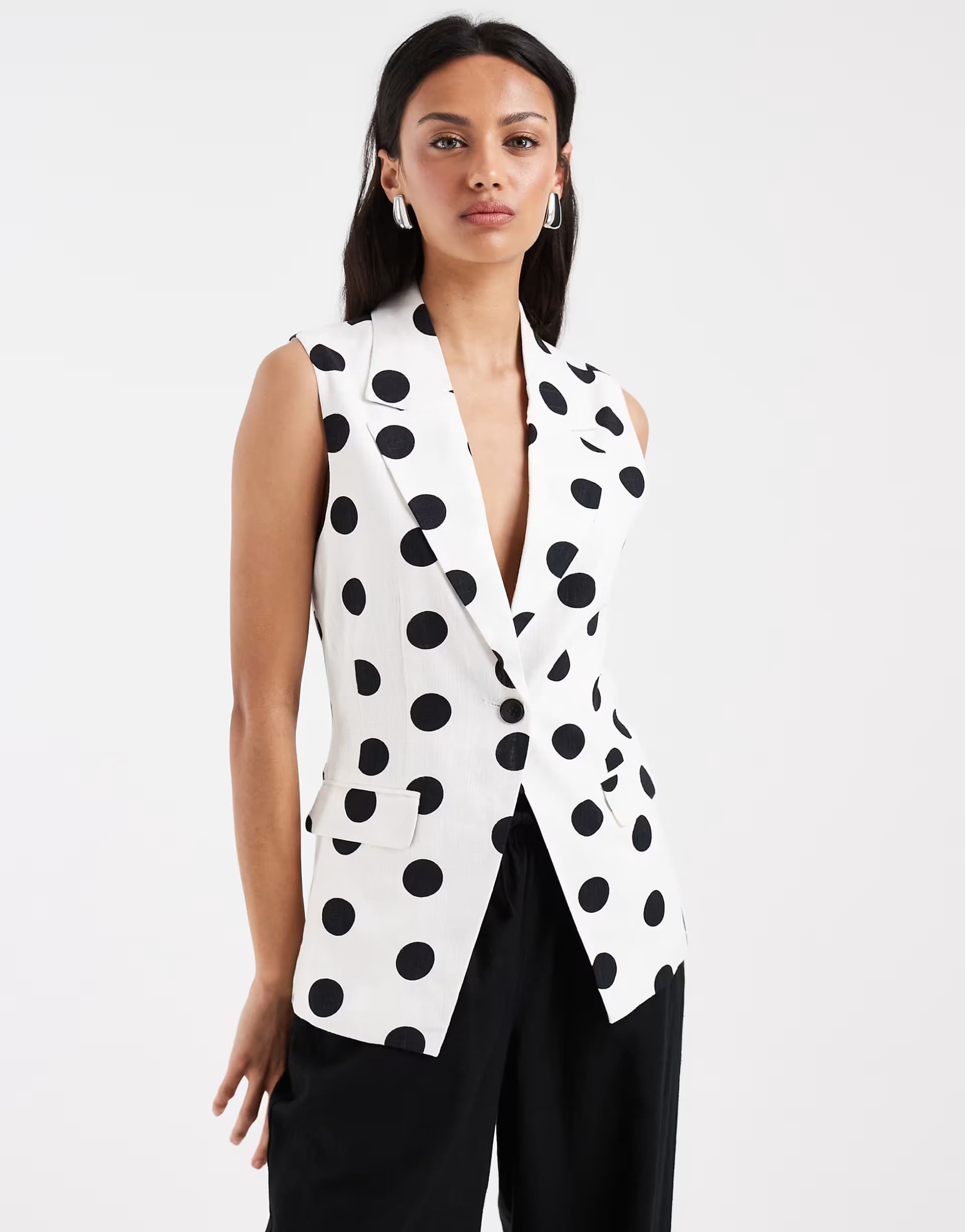 ASOS ONLY tailored linen blend waistcoat in white polka dots