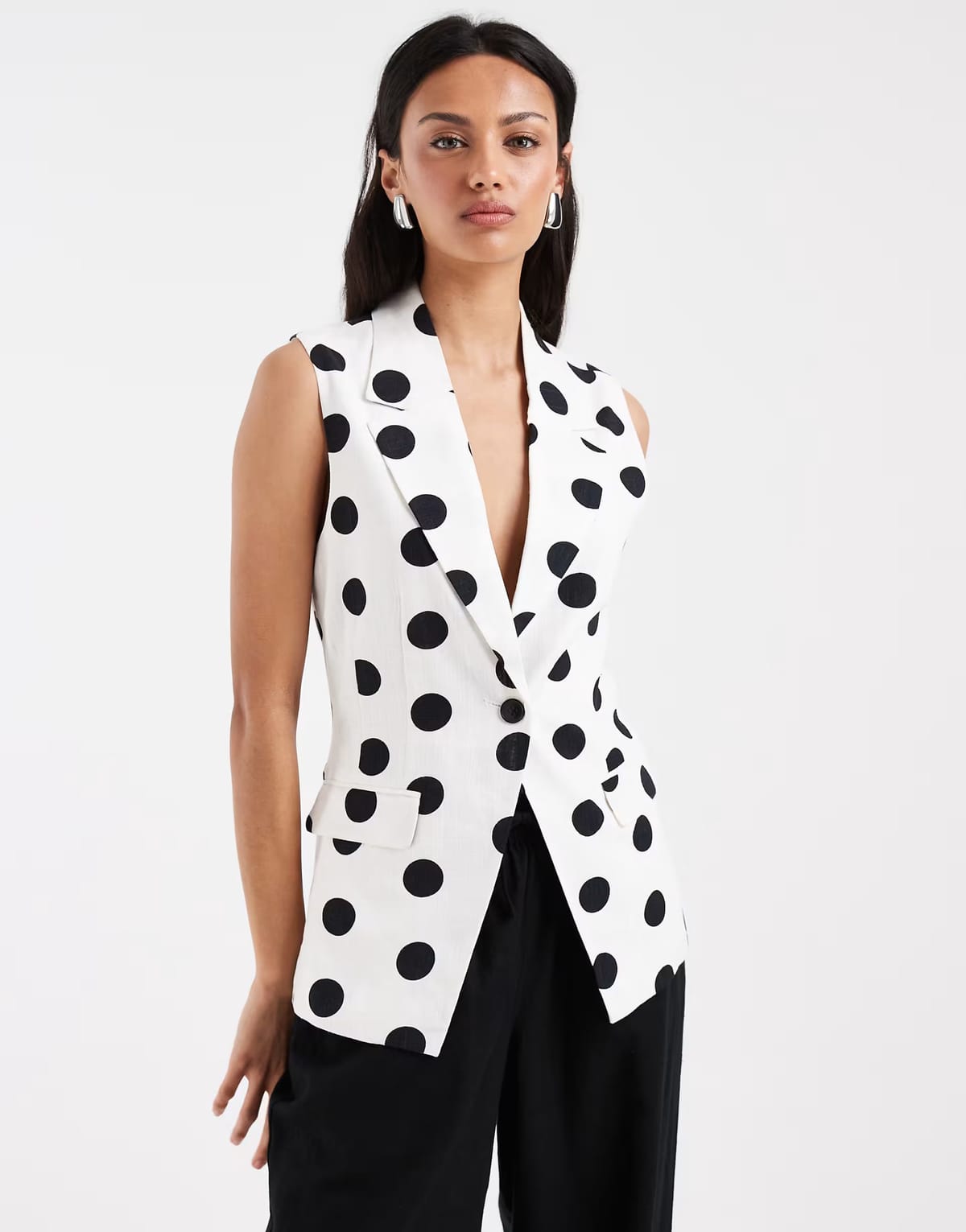 ASOS ONLY tailored linen blend waistcoat in white polka dots - 1