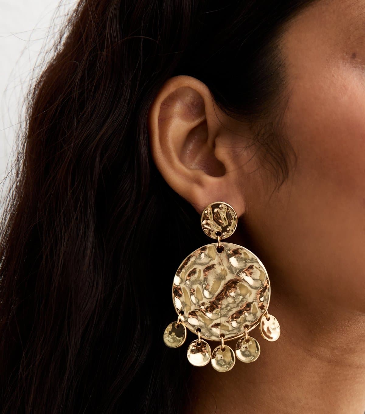 New Look New Look Gold Tone Hammered Disk Charm Earrings
