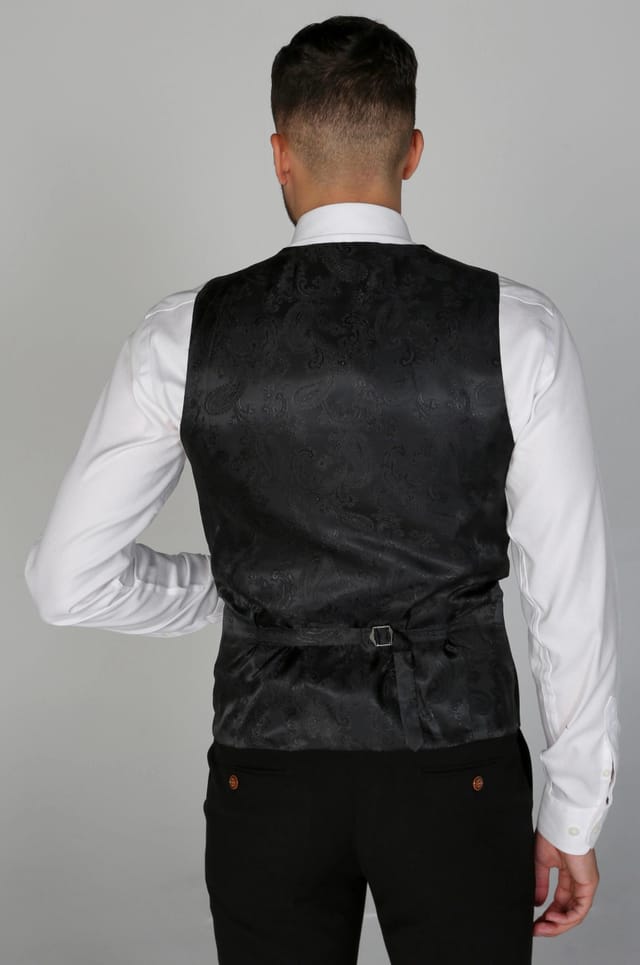 Paul Andrew Paul Andrew Men's Mayfair Birdseye Waistcoat Wedding Prom Attire in Black - 2