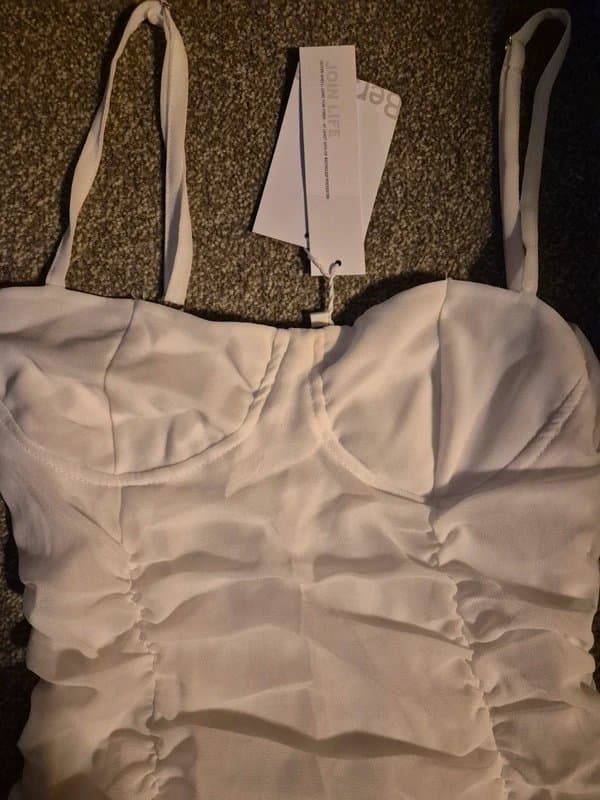 Bershka Bershka white ruched mini dress size S