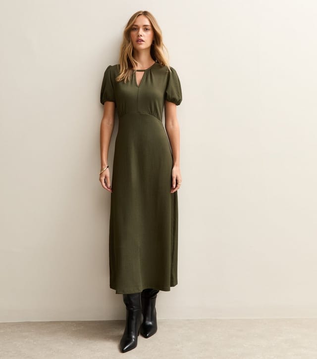 New Look Women's Khaki Keyhole Short Sleeve Midi Dress New Look - 3