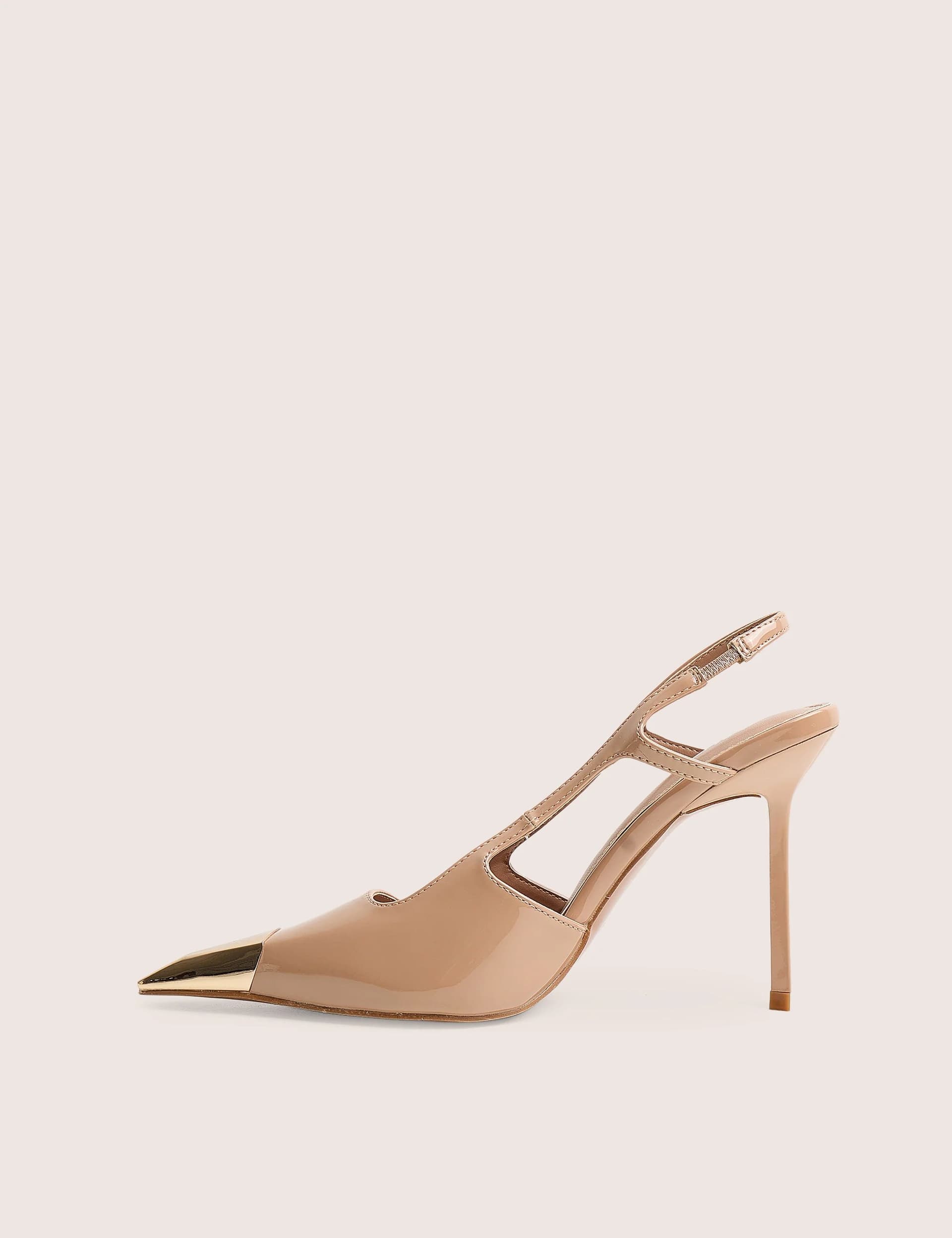 Public Desire Reset Nude Patent Sling Back Toe Cap High Heel