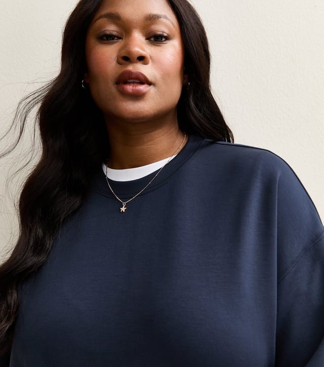New Look Women's Plus Size Premium Navy Jersey Crew Neck Sweatshirt Curves New Look - 3