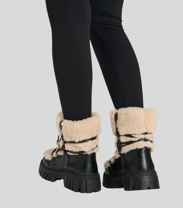 South Beach Women's Black Faux Fur Chunky Lace Up Snow Boots South Beach New Look - 3