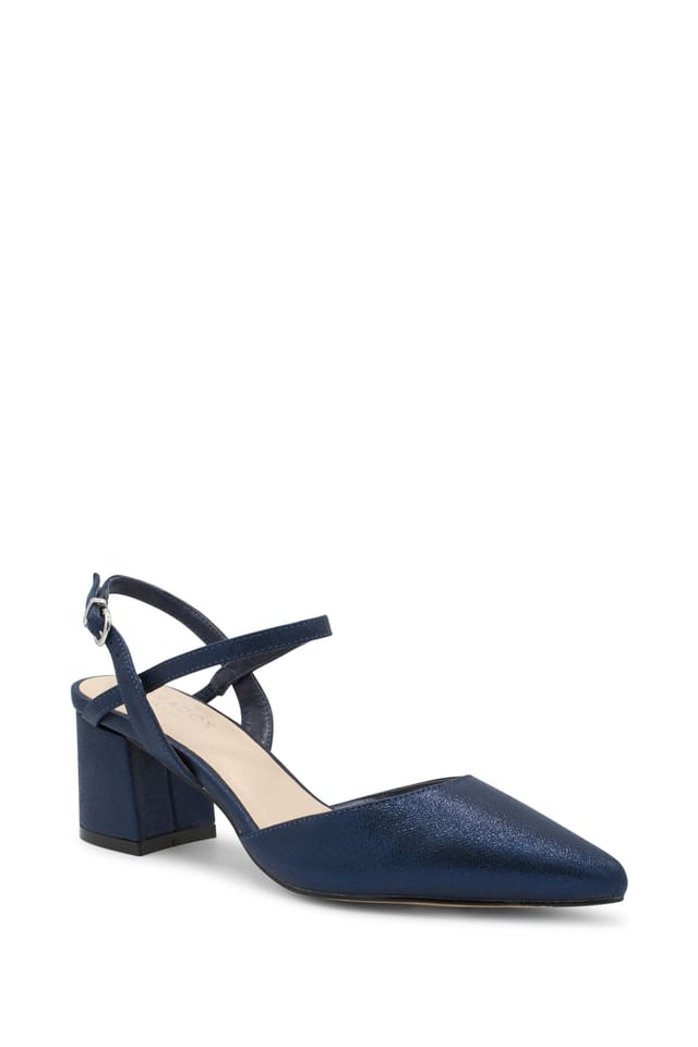 Paradox London Paradox London Women's Kendra Mid Block Heel pointed Court Shoe in Navy - 2