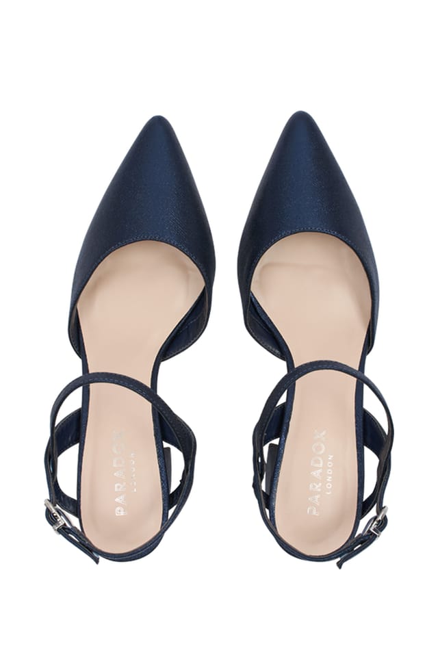 Paradox London Paradox London Women's Kendra Mid Block Heel pointed Court Shoe in Navy - 3