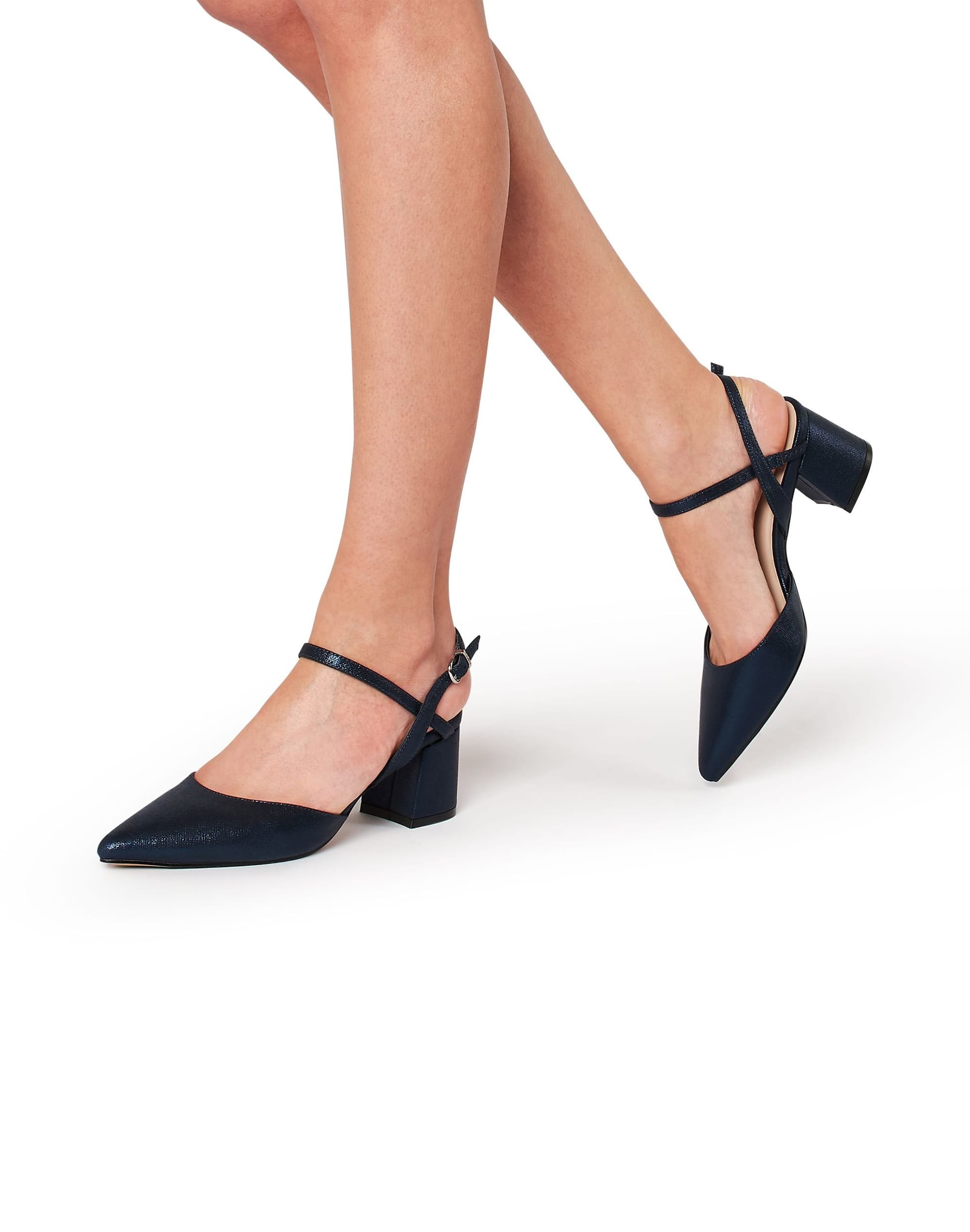 Paradox London Paradox London Women's Kendra Mid Block Heel pointed Court Shoe in Navy - 4