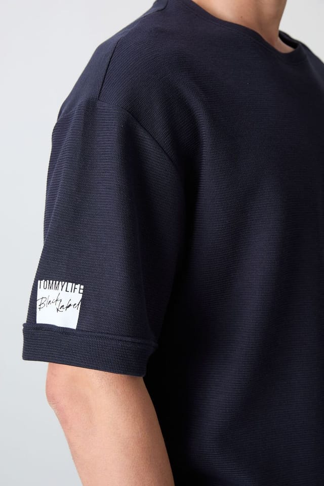 Tommy Life Tommy Life Men's Oversized Crew Neck T-Shirt With Patch in Navy - 3