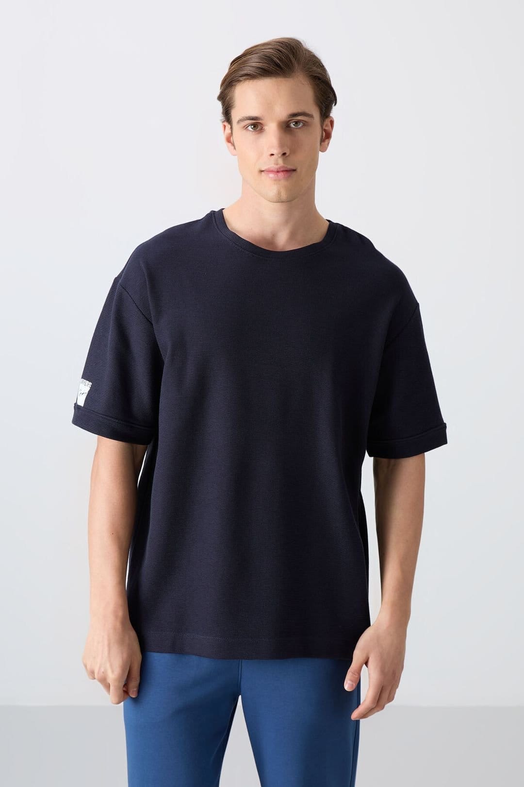 Tommy Life Tommy Life Men's Oversized Crew Neck T-Shirt With Patch in Navy - 4