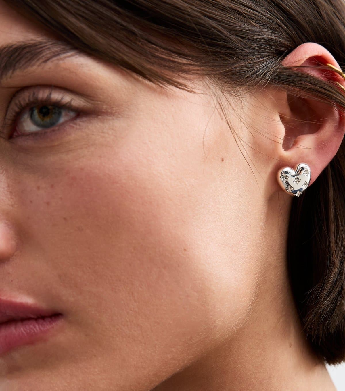 New Look Silver Diamanté Heart Stud Earrings New Look