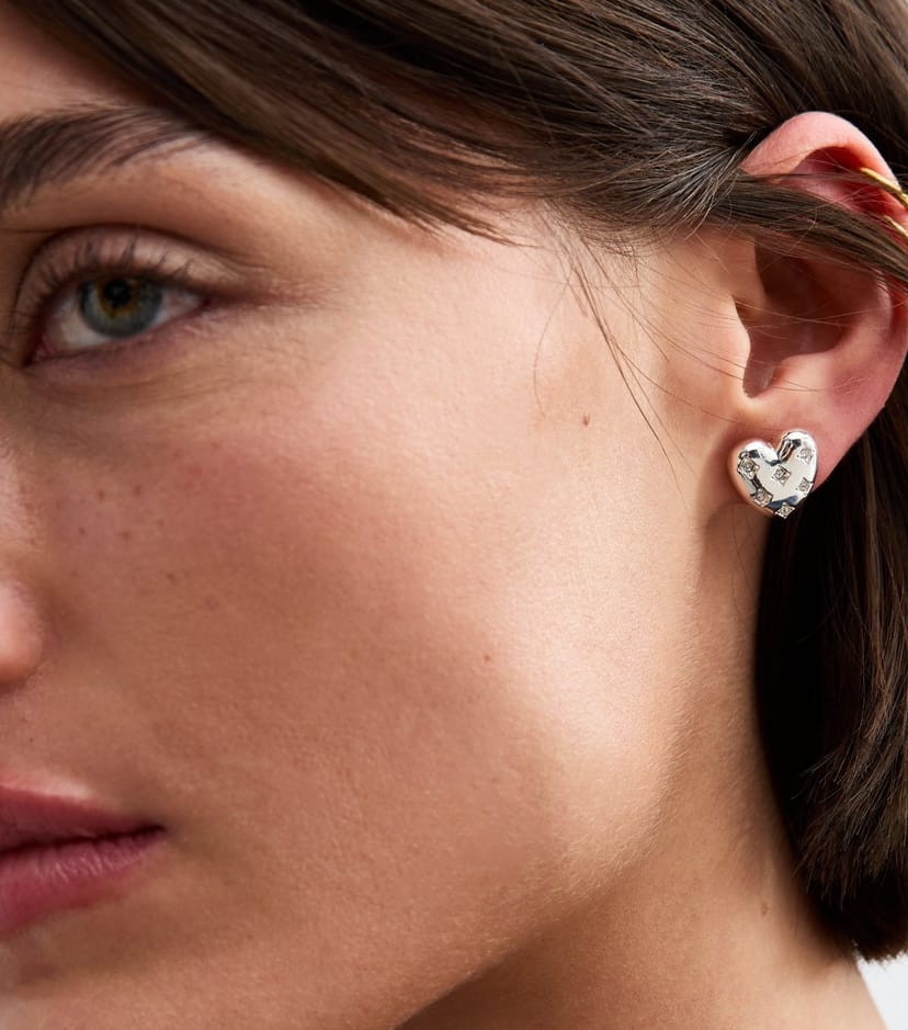 New Look Silver Diamanté Heart Stud Earrings New Look - 1