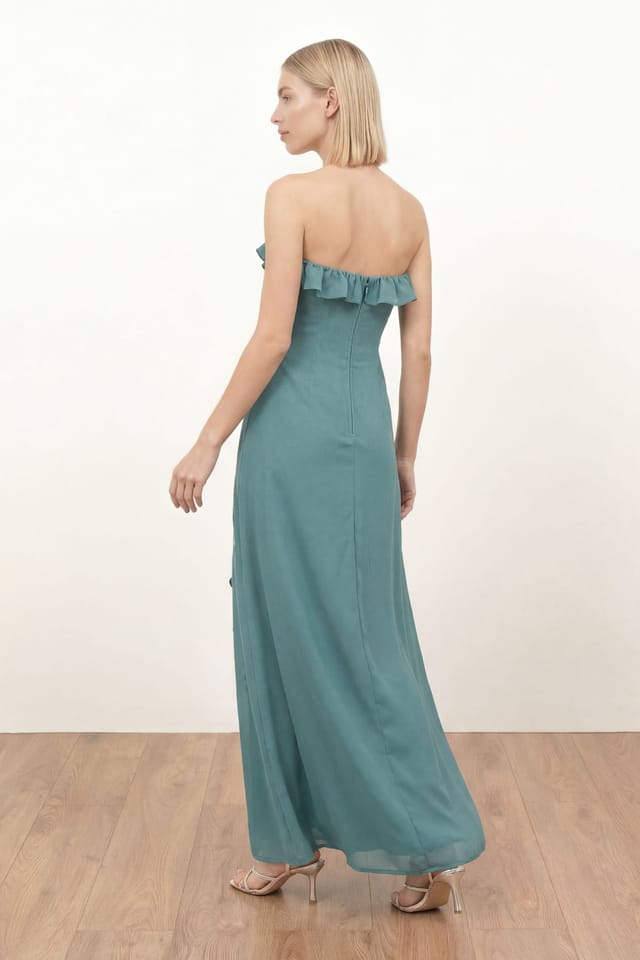 Maya Deluxe Maya Deluxe Women's Floral Embroidery Bandeau Maxi Dress in Turquoise - 2